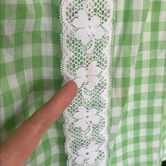 Vintage Green Gingham Dress with Lace Trim - Picture 4 of 4